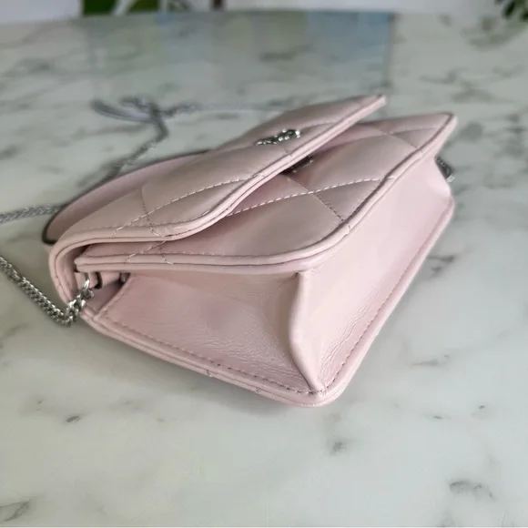 Tory Burch Kira Mini Quilted Leather Top Handle Crossbody Bag w/ Chain Soft Pink